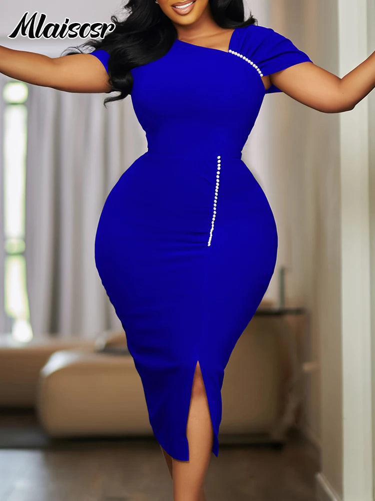 FZ Women's Short Sleeve Beading African Midi Dress