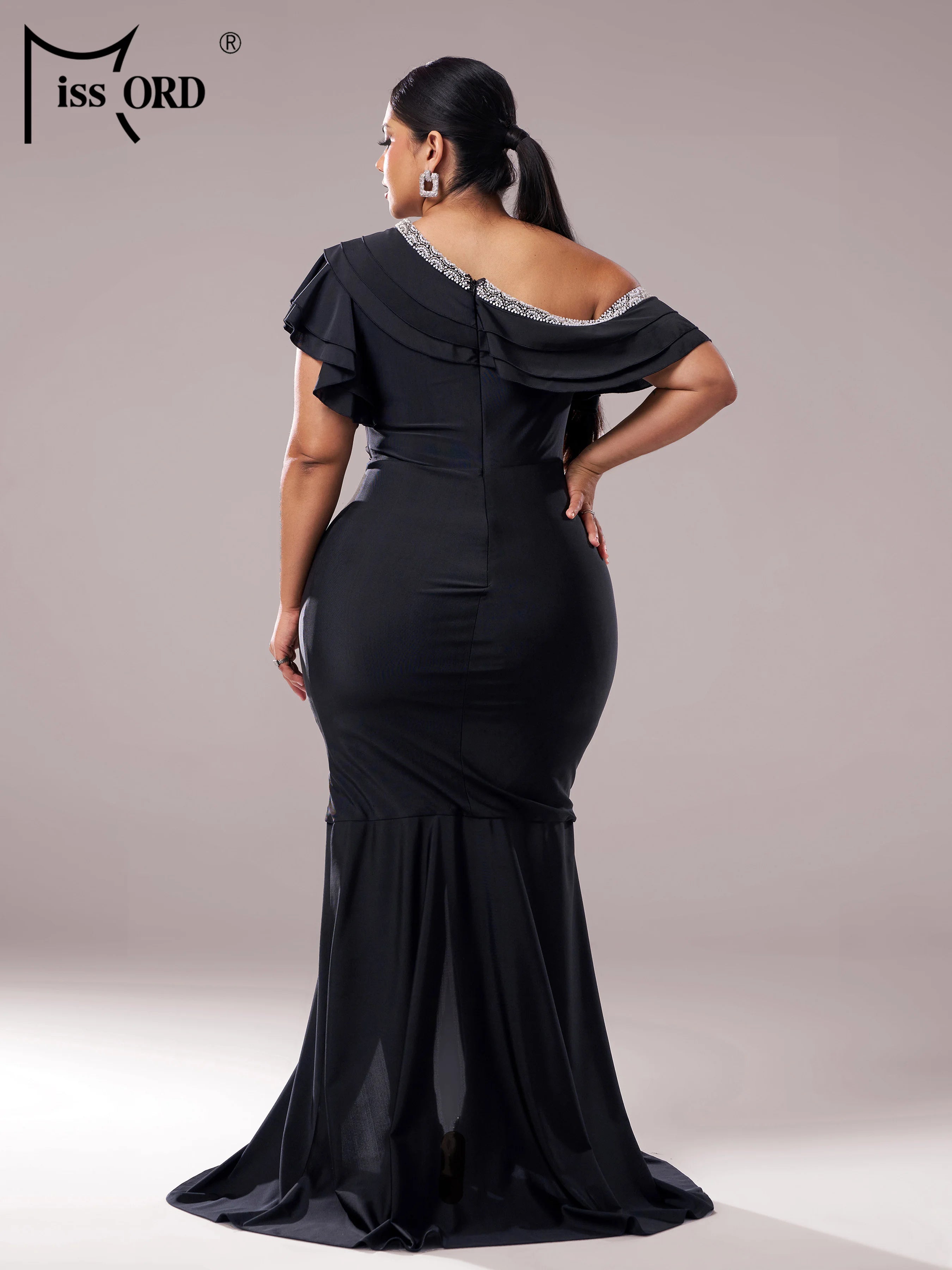 FZ Women's Plus Size One Shoulder Ruched Maxi Evening Dress