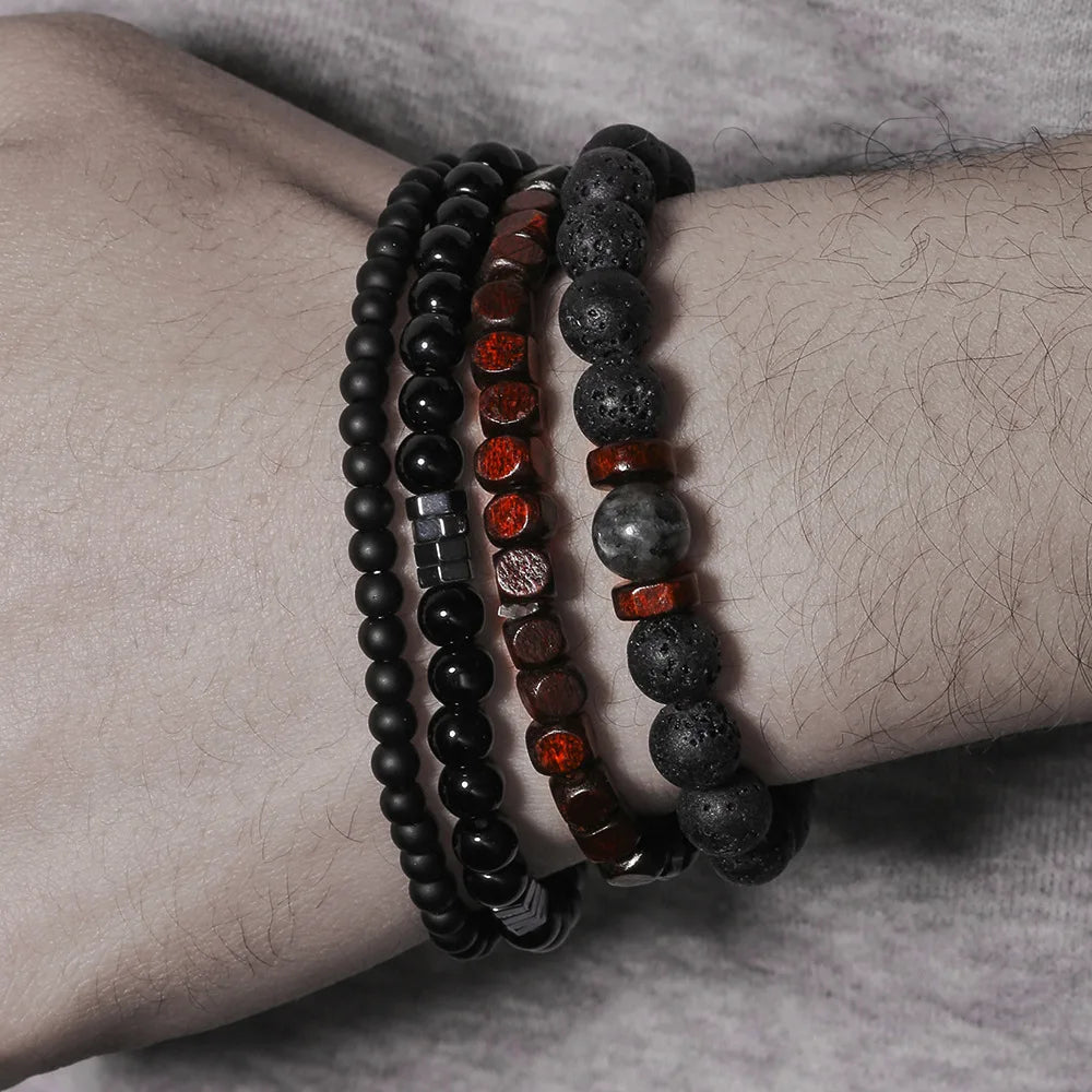 FZ Volcanic Stone Net Red Wind Elastic Bracelet Set - FZwear