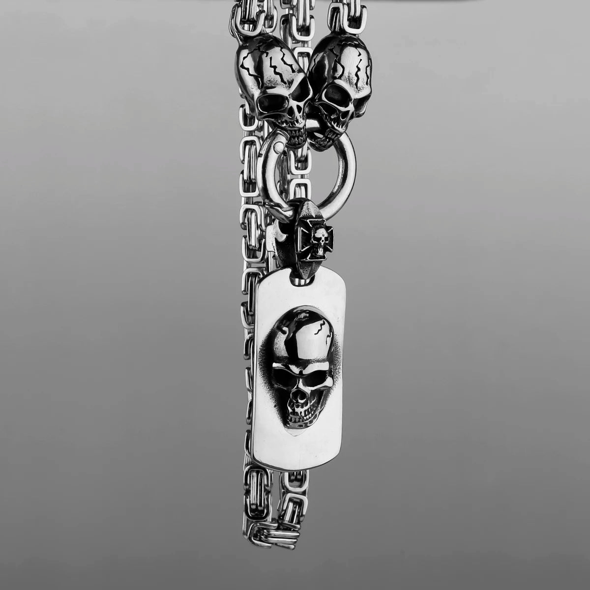 FZ Vintage Skull Hip Hop Punk Biker Pendant Stainless Steel Square Necklace - FZwear
