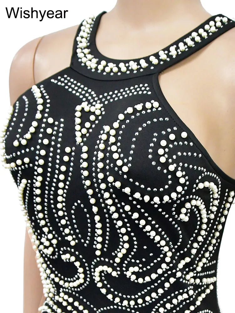 FZ Women's Luxury Rhinestone Mesh Slit Backless Maxi Evening Dress - FZwear