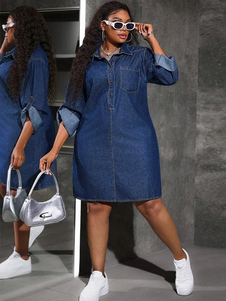 FZ Women's Plus Size Loose Street Style Mini Denim Dress