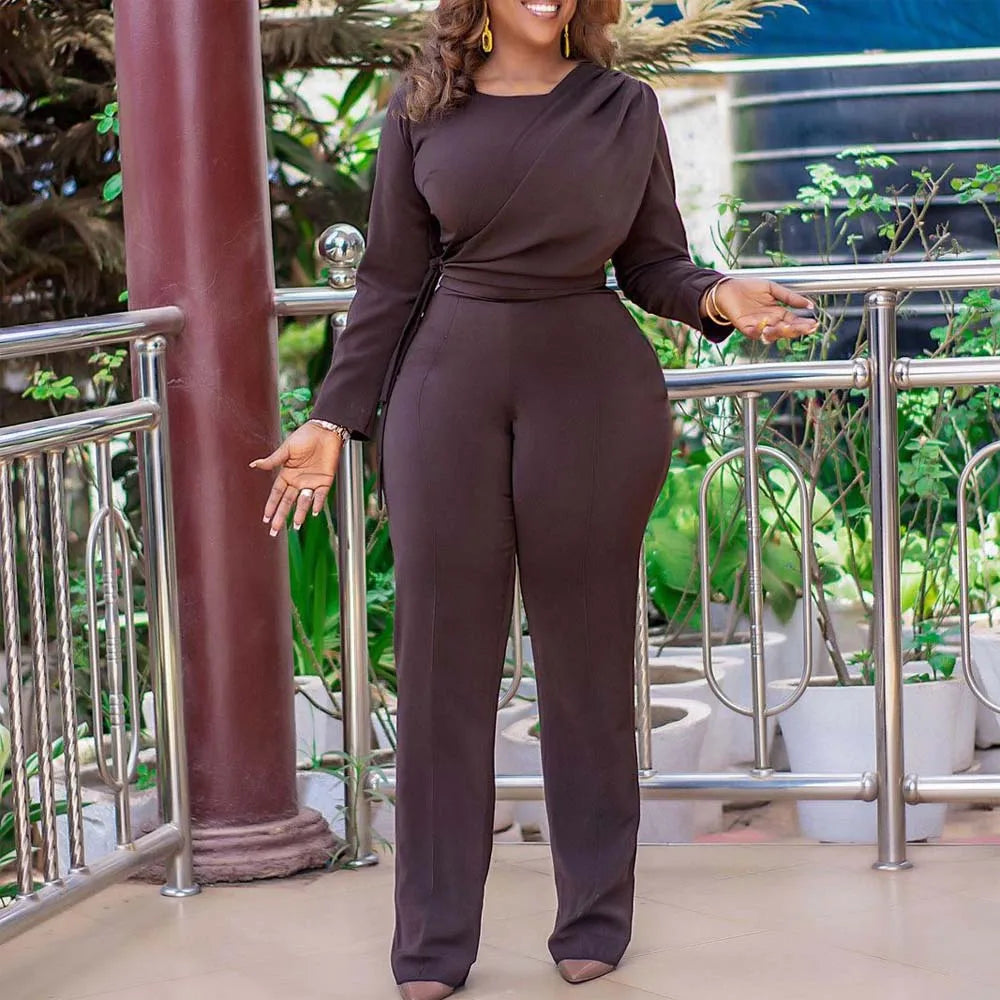 FZ Women's Elegant Long Sleeve Solid High Waisted SheathJumpsuit - FZwear