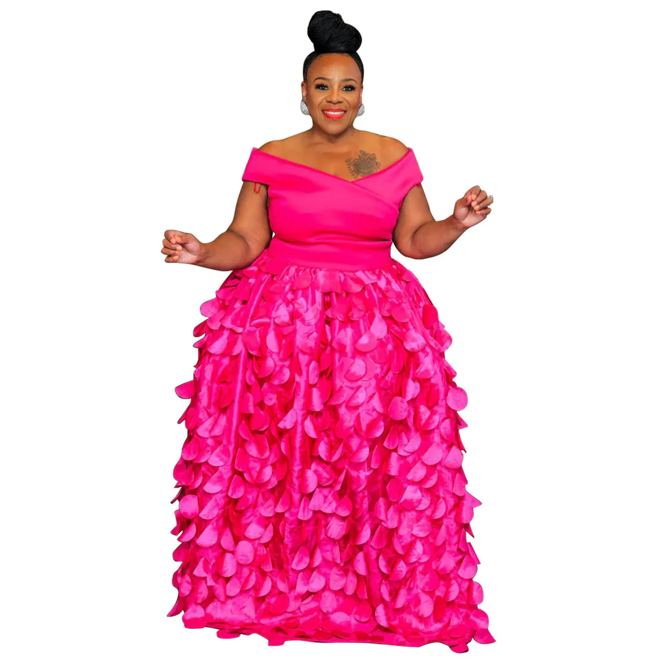 FZ Women's Plus Size Bohemian Short Sleeve Off Shoulder Maxi Dress