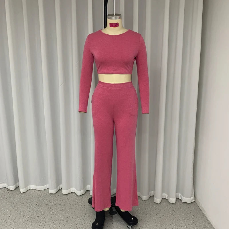 FZ Women's Long Sleeve Bare Waist Loose two piece Pants Suit - FZwear