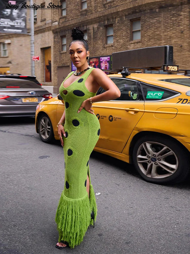 FZ Women's Sexy Knitted Hollow Out Maxi Dress