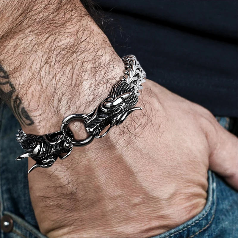 FZ Gothic Punk Dragon Heads Stainless Steel Link Chain Bracelet - FZwear