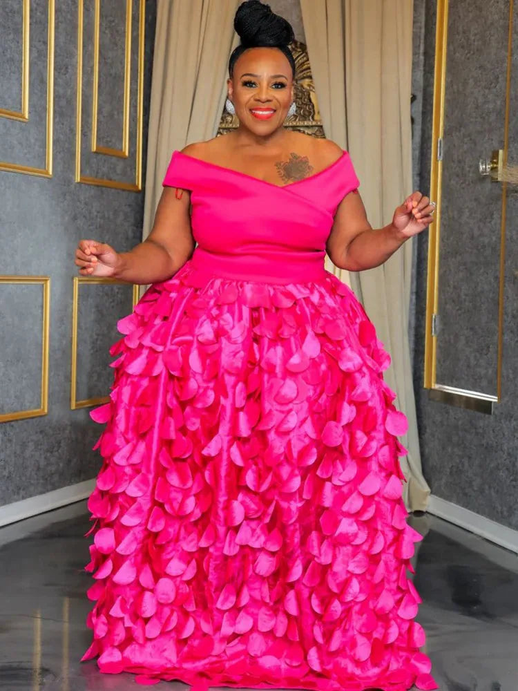 FZ Women's Plus Size Bohemian Short Sleeve Off Shoulder Maxi Dress