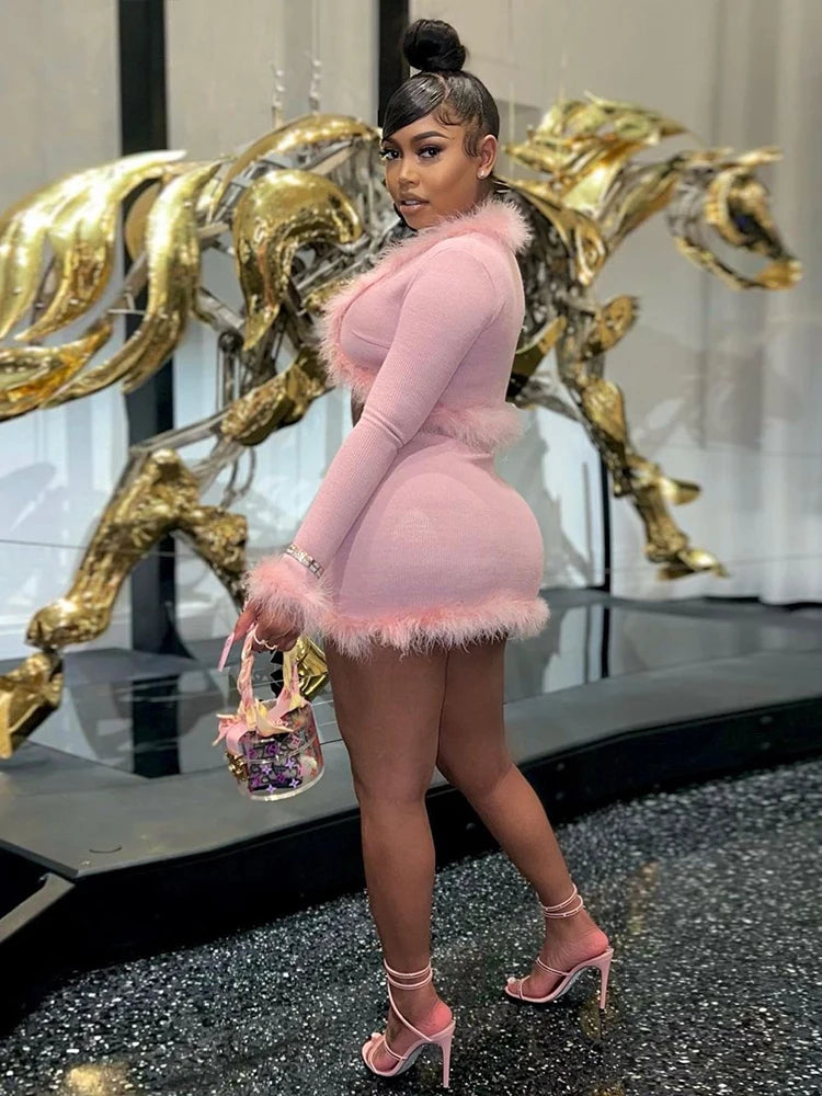 FZ Women's 2Piece Feathers Elastic Waist Tight Skirt Suits - FZwear