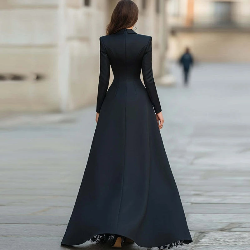 FZ Women's Lace Patchwork Irregular Split Robe High Waist Maxi Dress