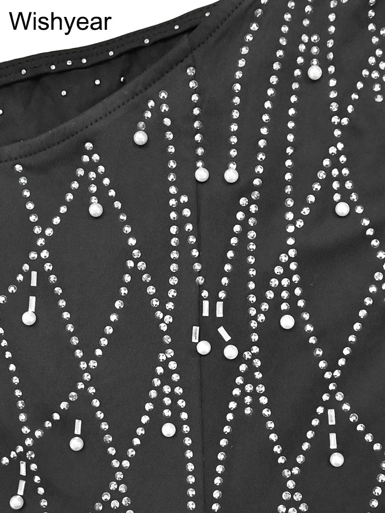 FZ Women's Rhinestone Diagonal Collar Sleeveless Maxi Evening Dress - FZwear