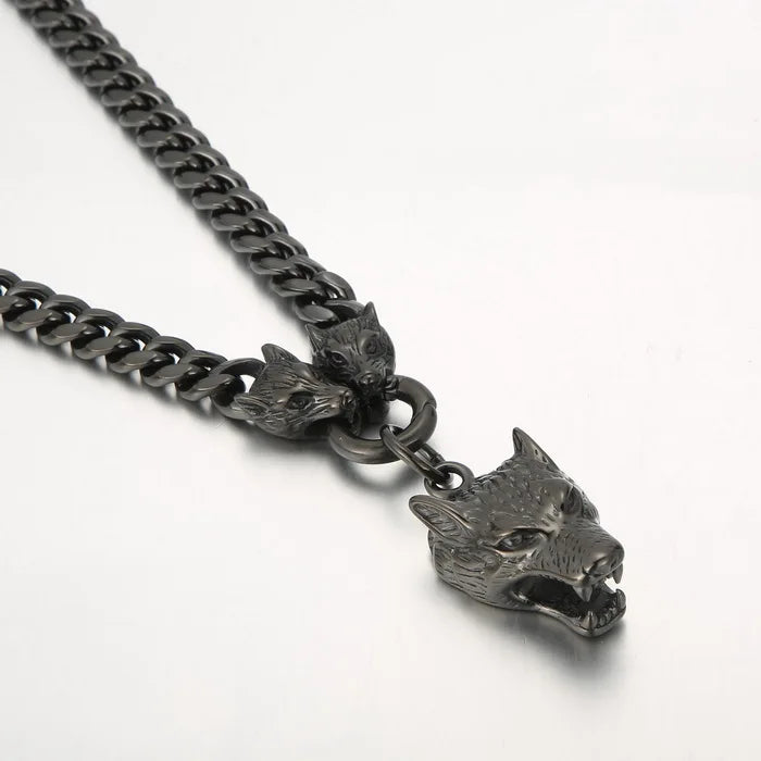 FZ Wolf Head 316L Stainless Steel Cuban Link Pendant Necklace