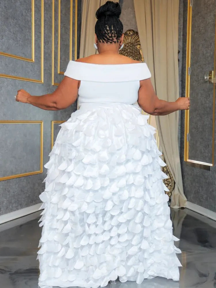 FZ Women's Plus Size Bohemian Short Sleeve Off Shoulder Maxi Dress