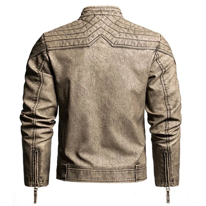 FZ Men's PU Leather Vintage Moto Biker Stand Collar Outwear Jacket