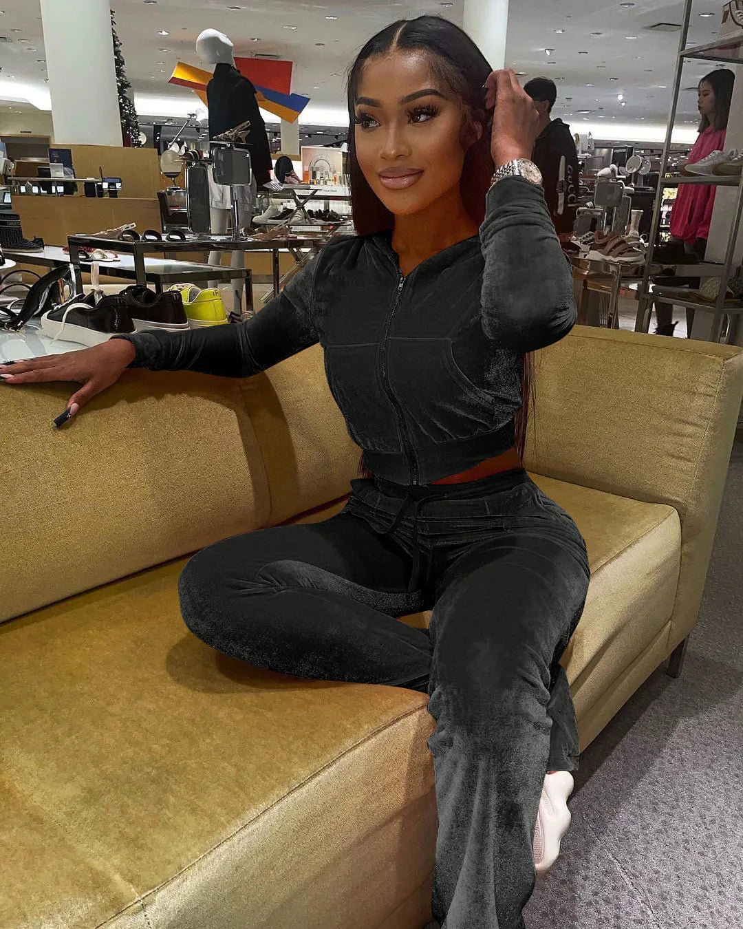 FZ Women's Velvet Jogging Wide-Leg Two Piece Pants Suit - FZwear