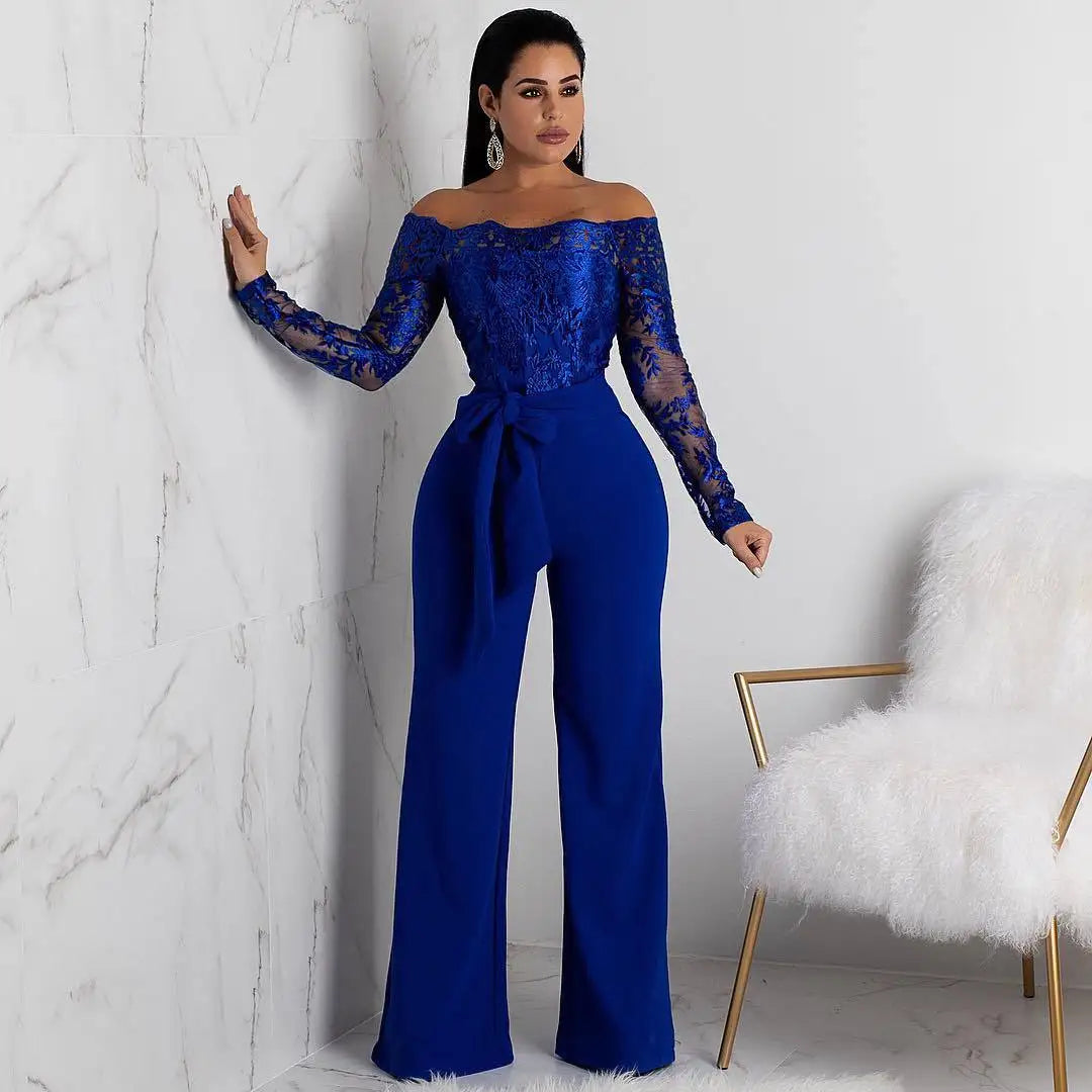 FZ Women's Sexy Transparent Lace Palazzo Pants Jumpsuit - FZwear