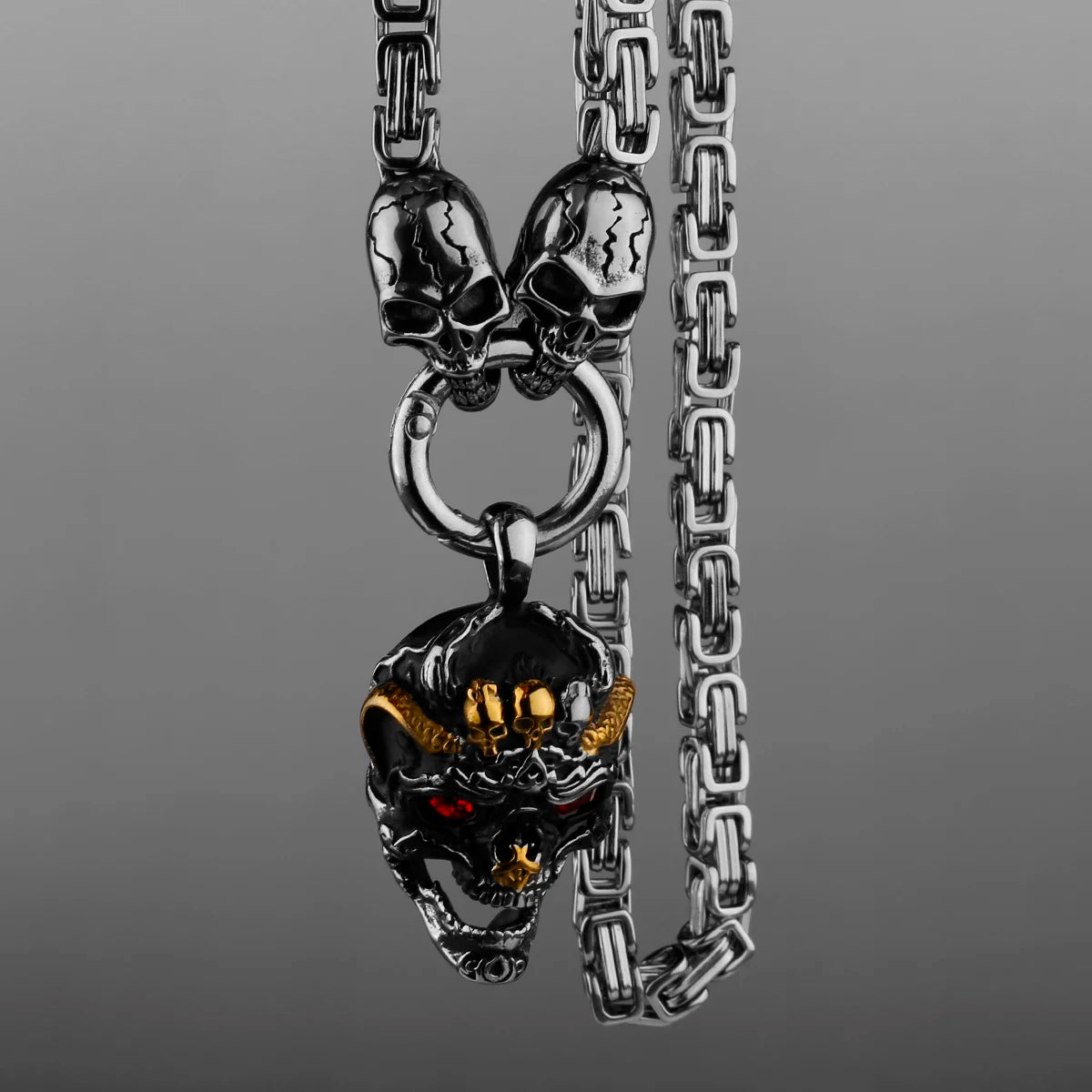 FZ Stainless Steel Thor's Hammer Retro Pendant Skull Square Necklace - FZwear