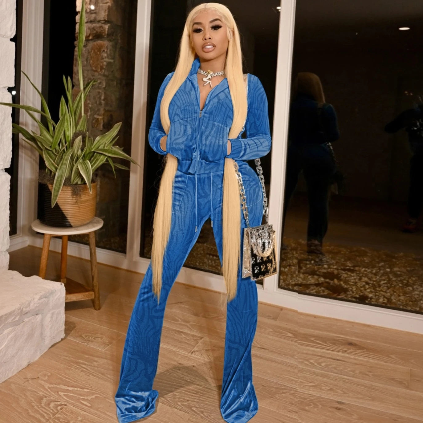 FZ Women's Stripe Print Two Pieces Pants Suits - FZwear