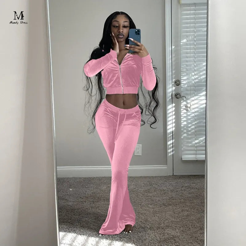 FZ Women's Velvet 2 Two Piece Flare Pants Suit - FZwear