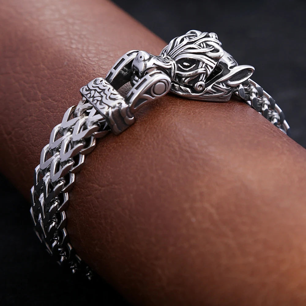 FZ Vintage Viking Stainless Steel Cool Biker Wolf Head Bracelet