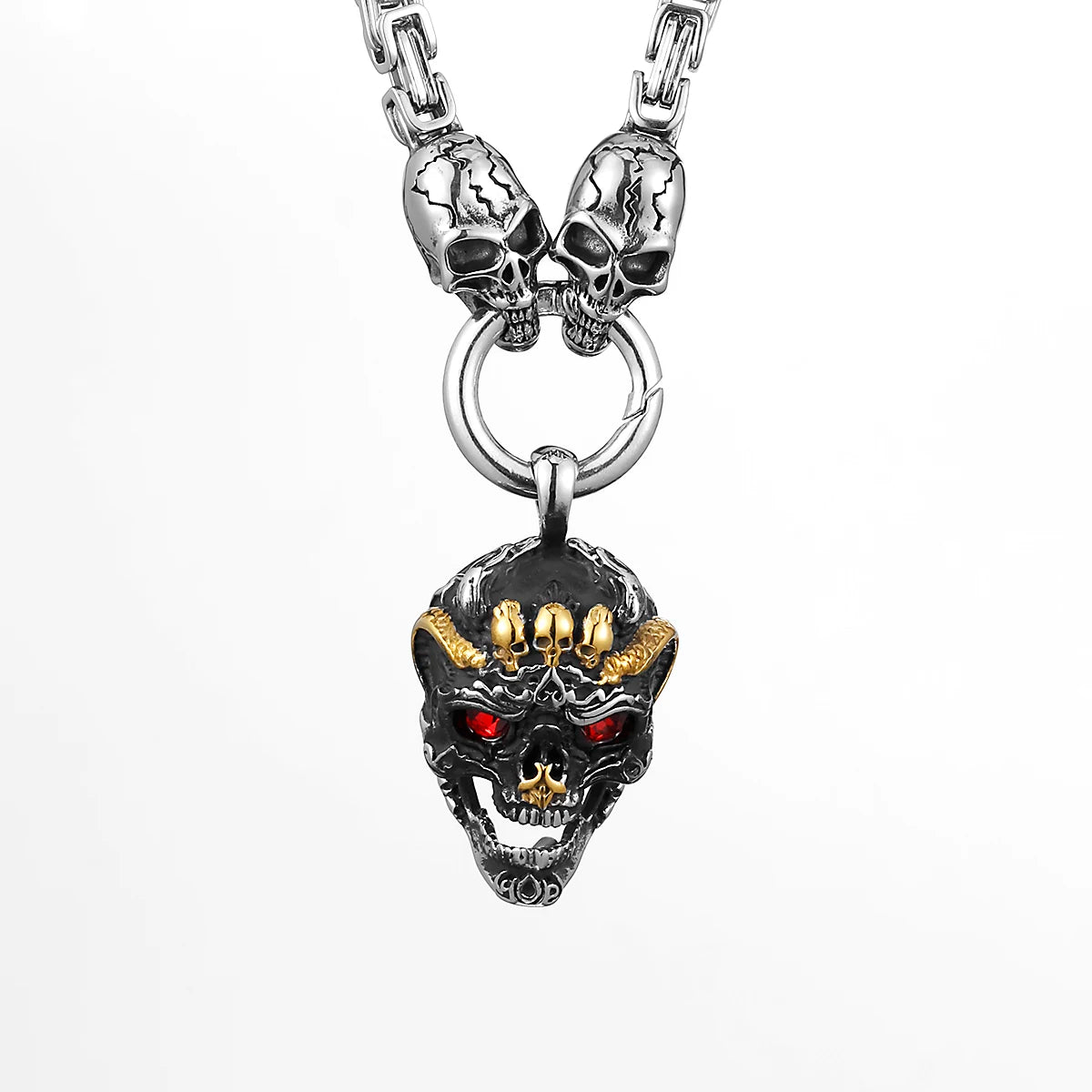 FZ Thick Chain Skull Pendant Punk Stainless Steel Necklace
