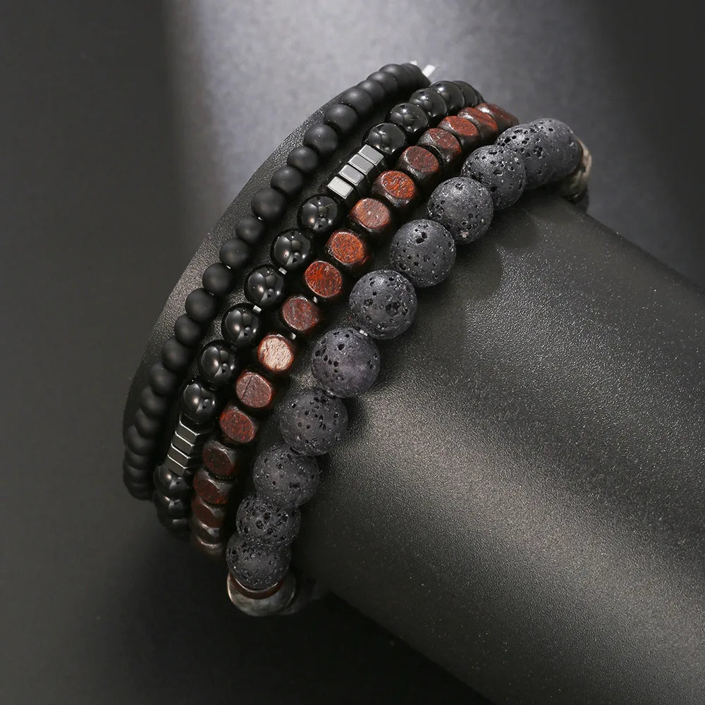 FZ Volcanic Stone Net Red Wind Elastic Bracelet Set - FZwear
