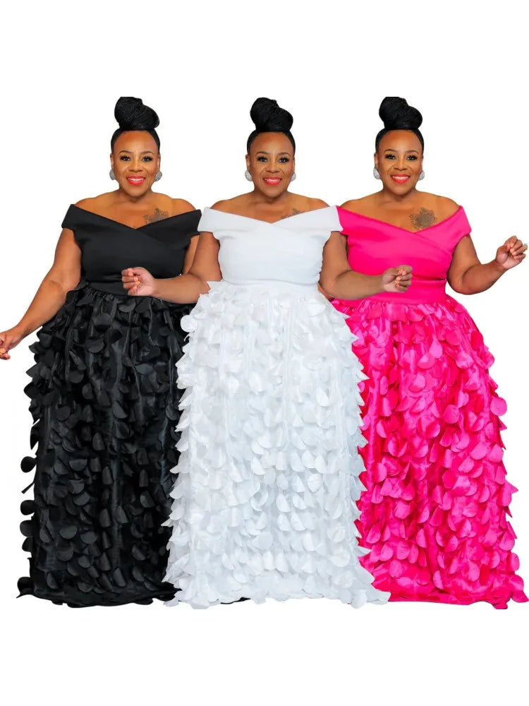 FZ Women's Plus Size Bohemian Short Sleeve Off Shoulder Maxi Dress