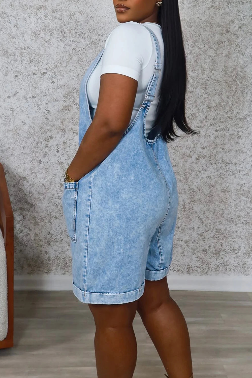 FZ Women's Plus SizeCasual V Neck Pocket Denim Jumpsuit