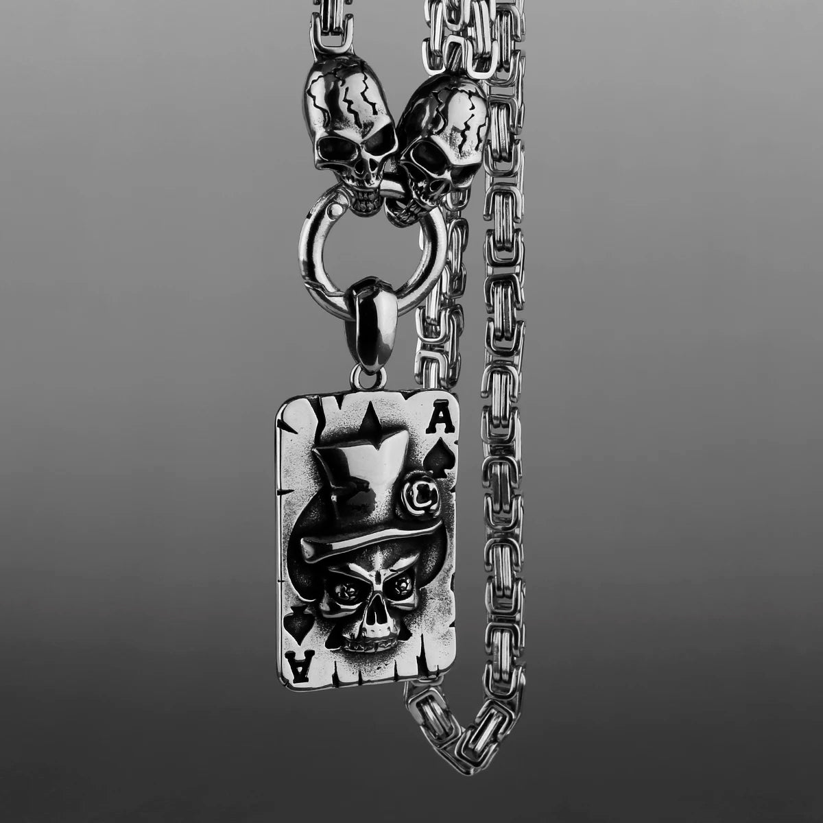 FZ Stainless Steel Ace of Spades Skull Ghost Head Necklace - FZwear