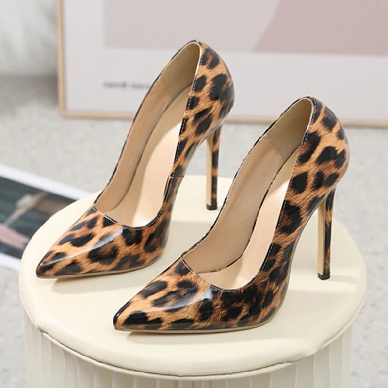 FZ Women's Sexy Rome Style Thin High Heel Leopard Print PU Shoes - FZwear