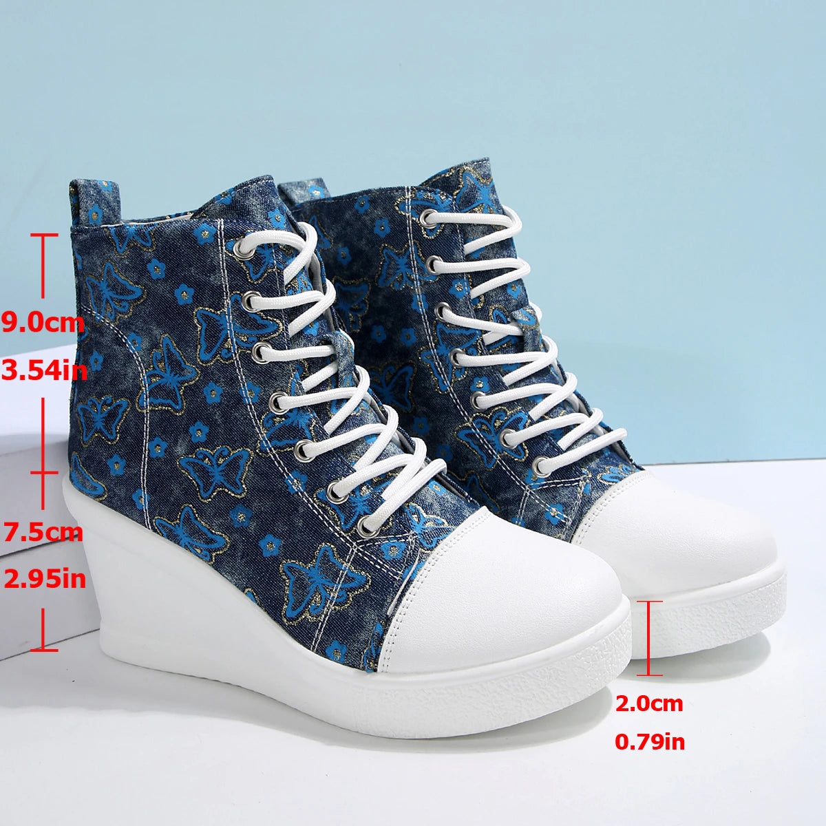 FZ Women's High Top Platform Lightweight Non Slip Lace Up Print Wedge Sneakers