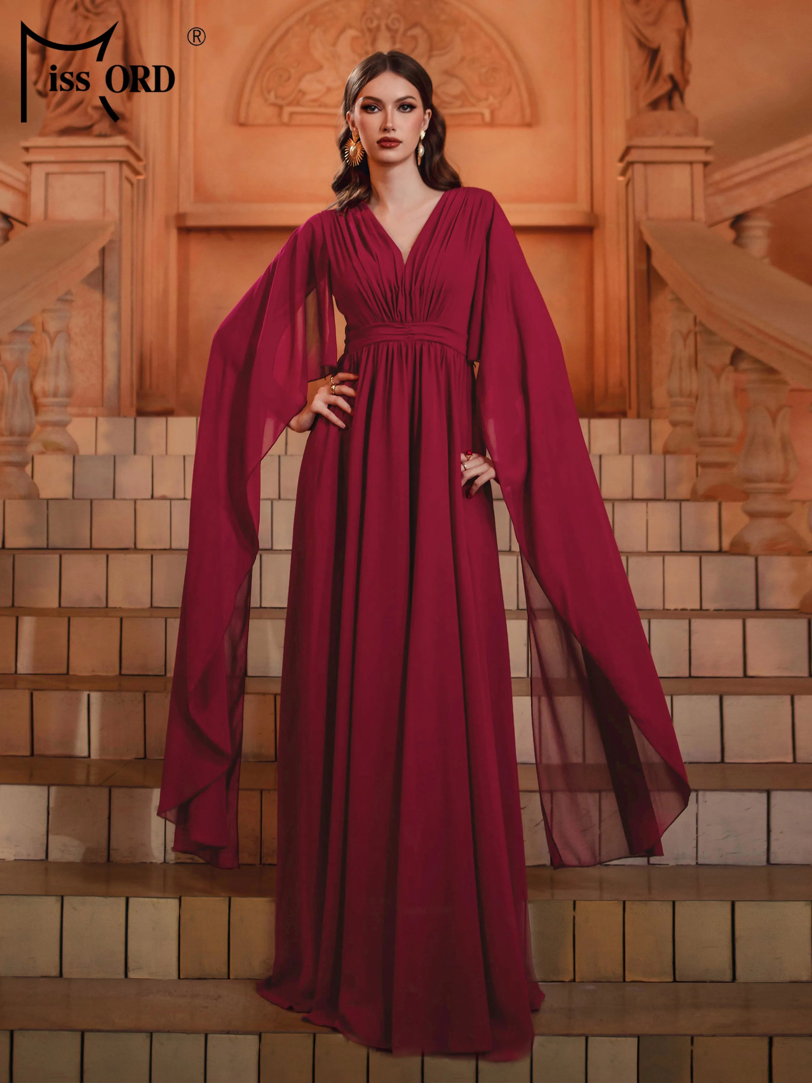 FZ Women's V Neck A Line Evening Chic Maxi Evening Dress