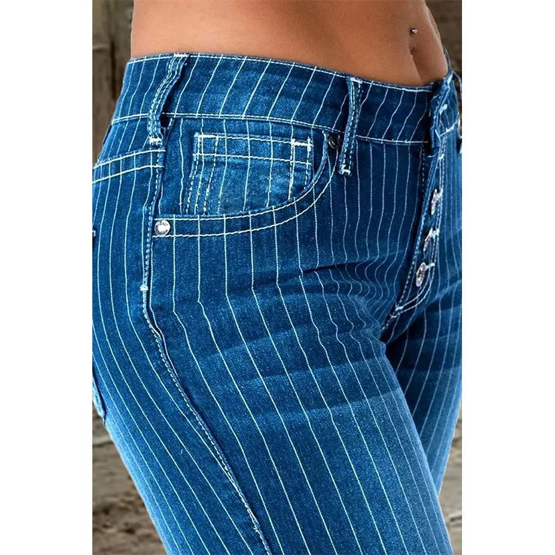 FZ Women's Wear Popular Mid Rise Striped Flare Denim Pants - FZwear