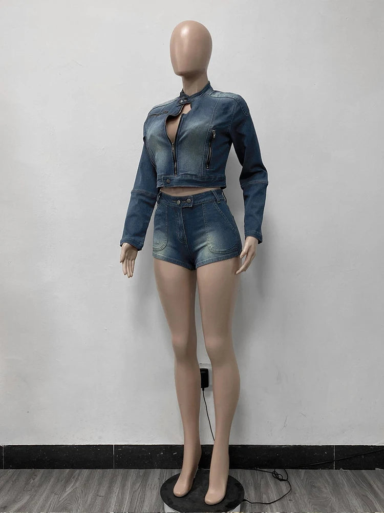 FZ Women's 2 Piece Denim Hipster Cool Shorts Suit - FZwear