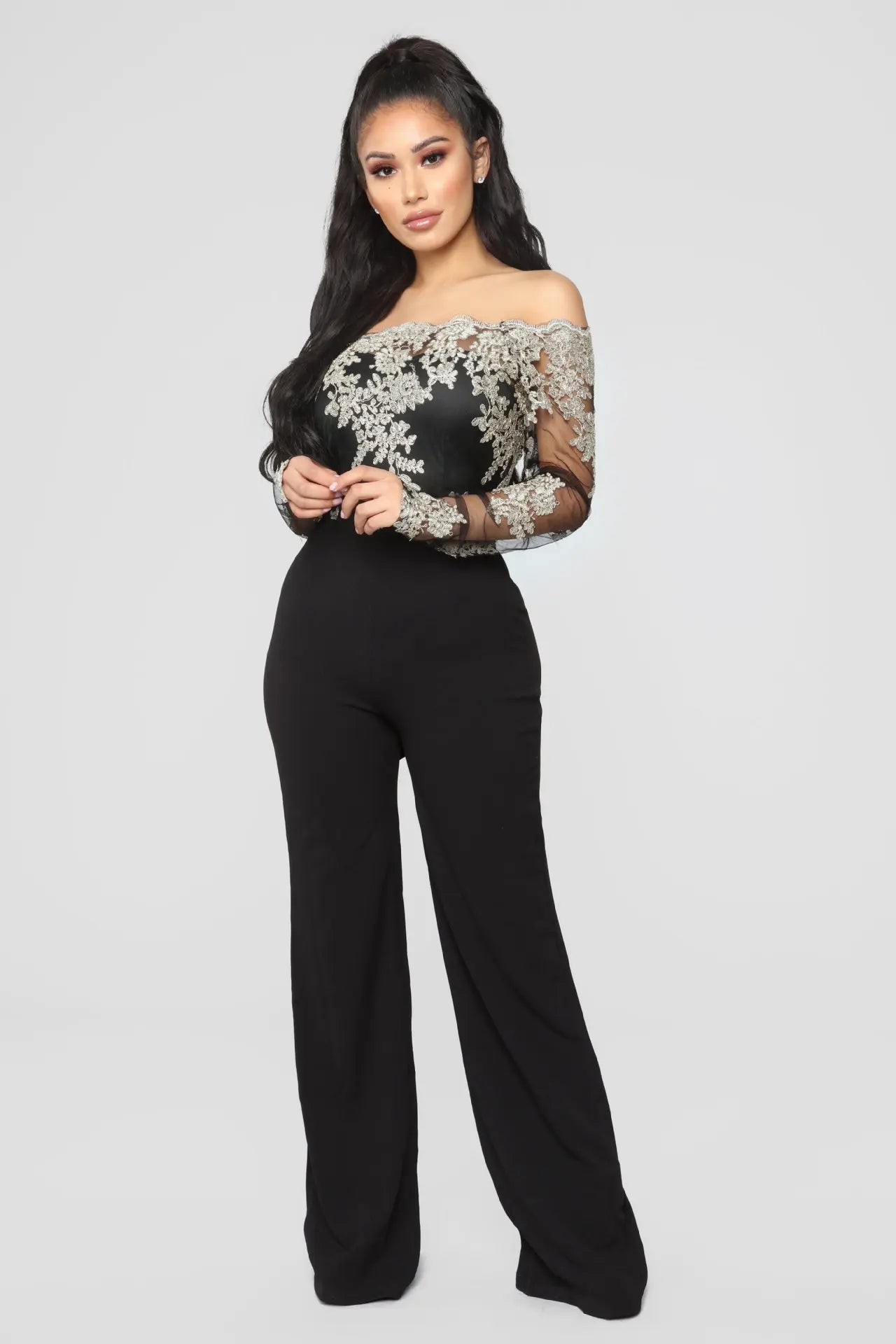 FZ Women's Sexy Transparent Lace Palazzo Pants Jumpsuit - FZwear