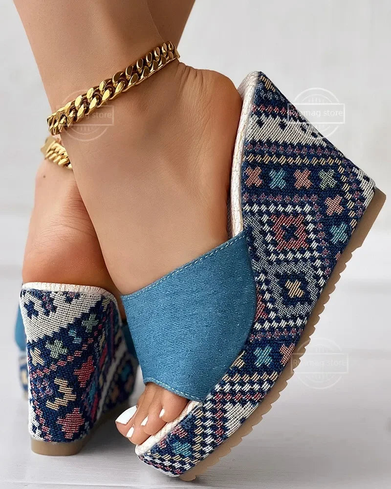 FZ Women's Aztec Geometric Peep Toe Platform Wedge Shoes - FZwear