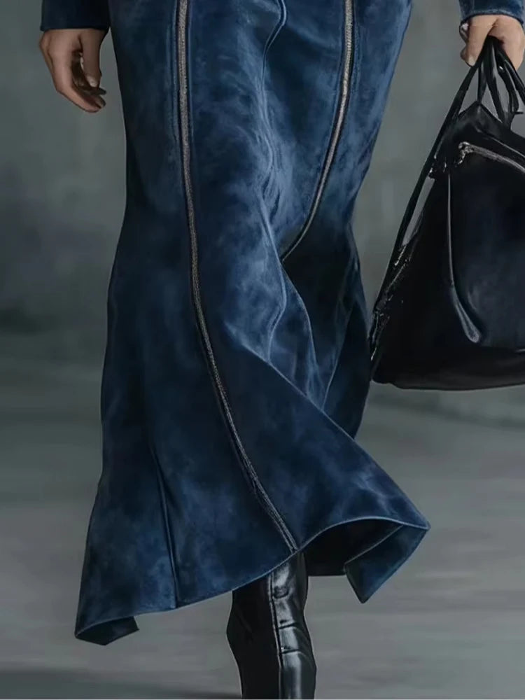 FZ Women's Vintage Solid Zipper Slim Fit O Neck Hip Robe Dress