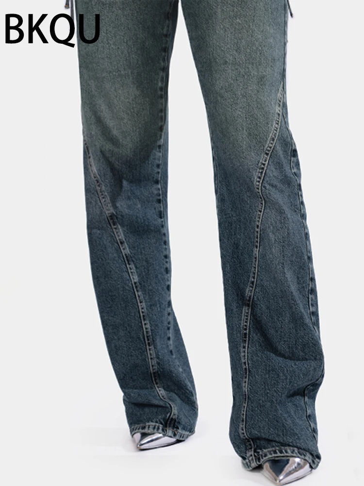 FZ Women's Sexy Lace-up Patchwork Straight Denim Long Pants - FZwear