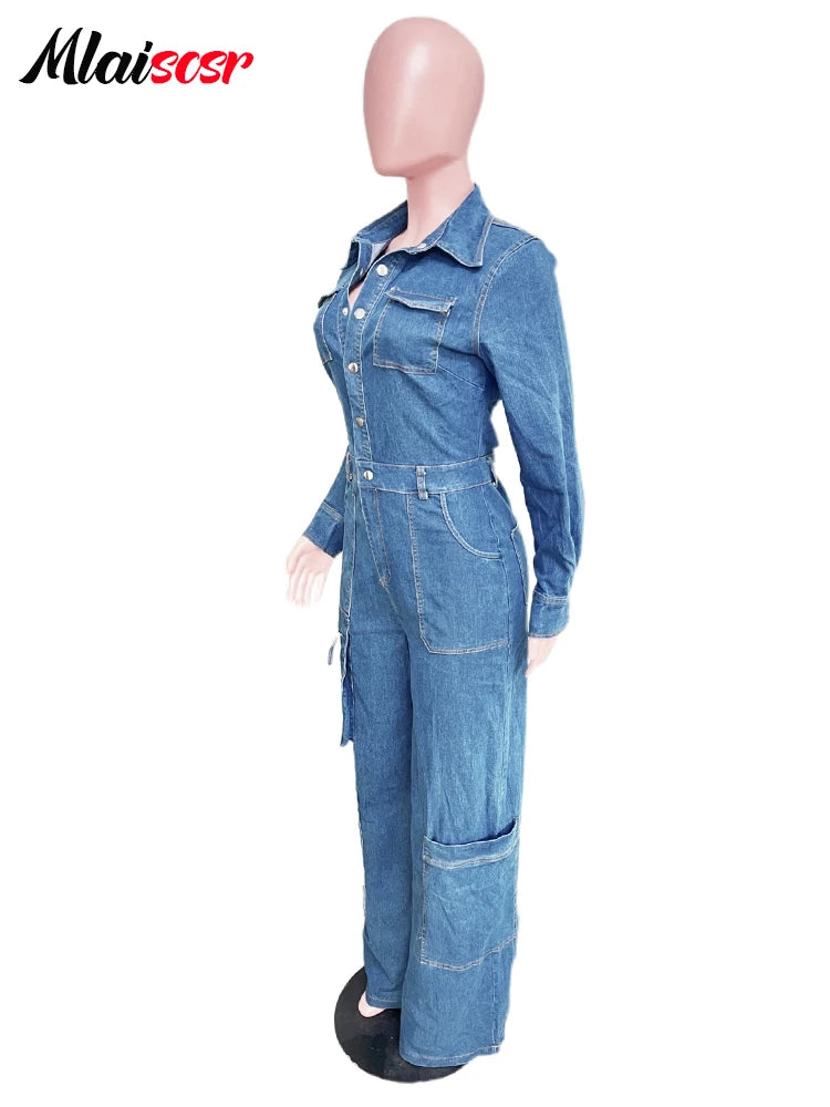 FZ Women's Vintage Wash Streetwear Denim Jumpsuit