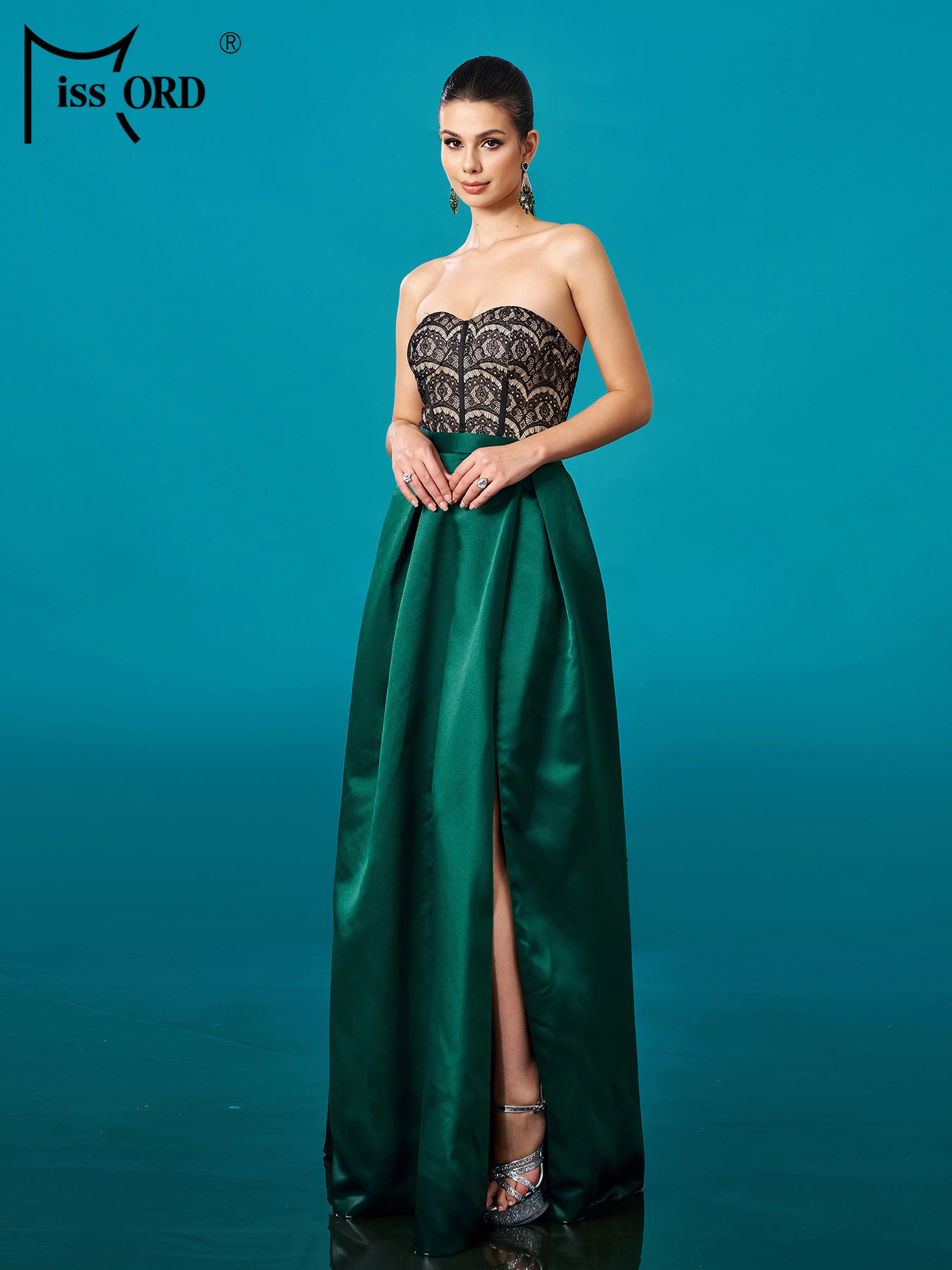 FZ Women's Strapless A Line Split Floor Length Evening Dress