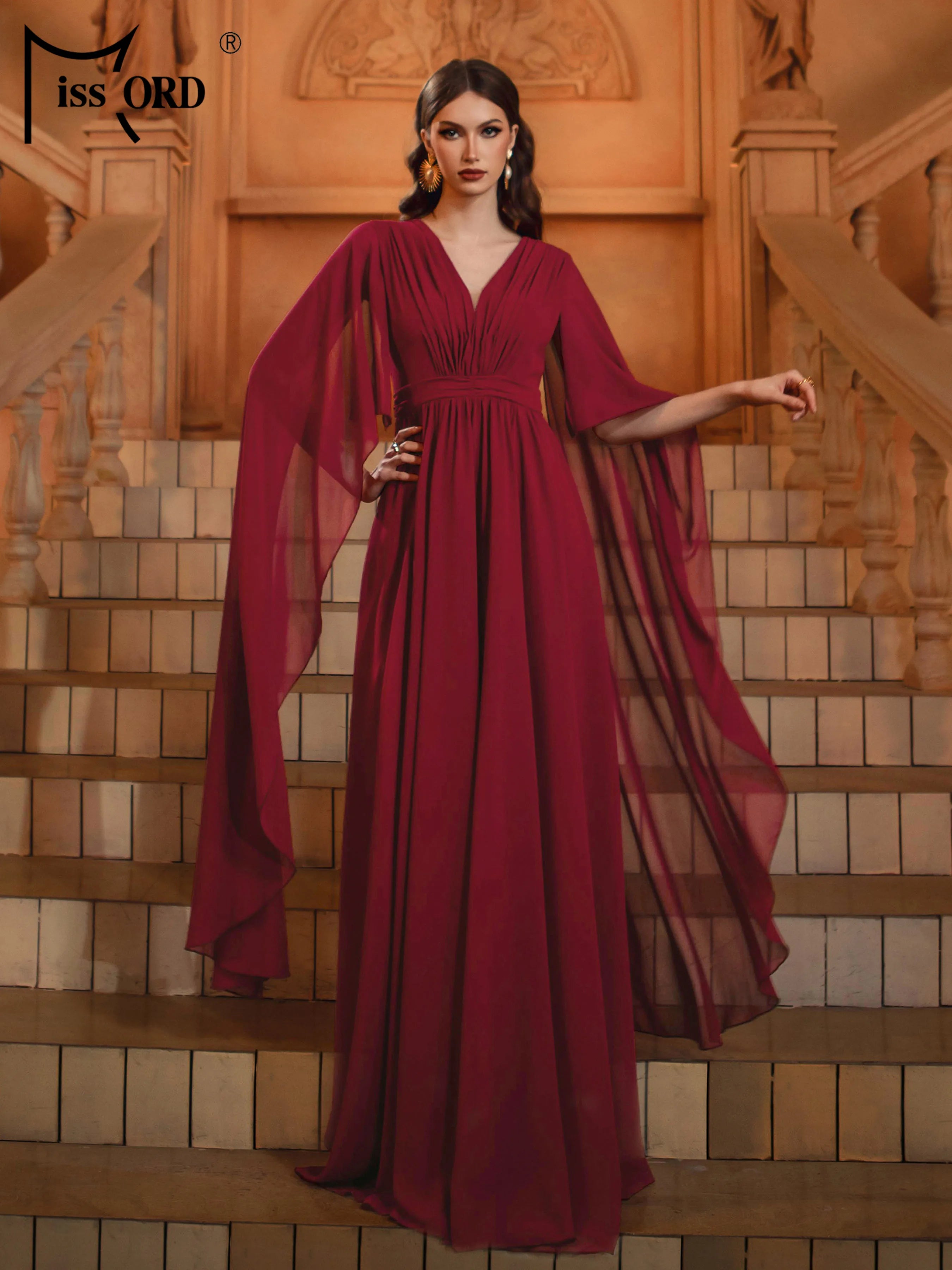 FZ Women's V Neck A Line Evening Chic Maxi Evening Dress