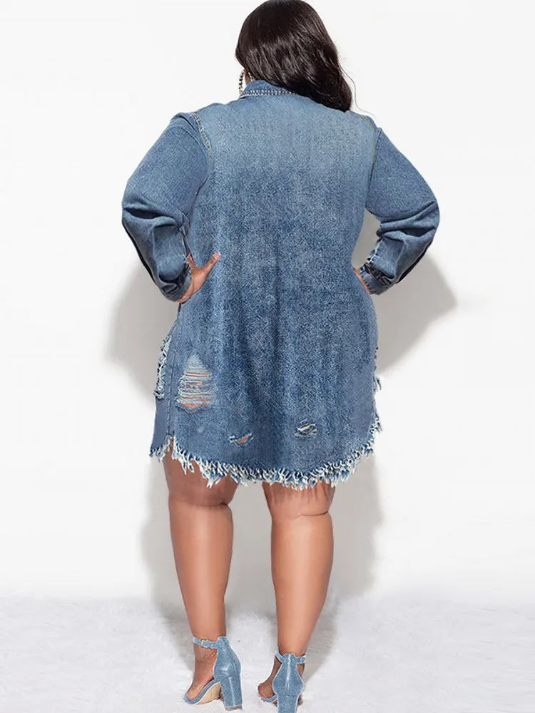 FZ Women's Plus Size Loose Street Style Midi Denim Dress