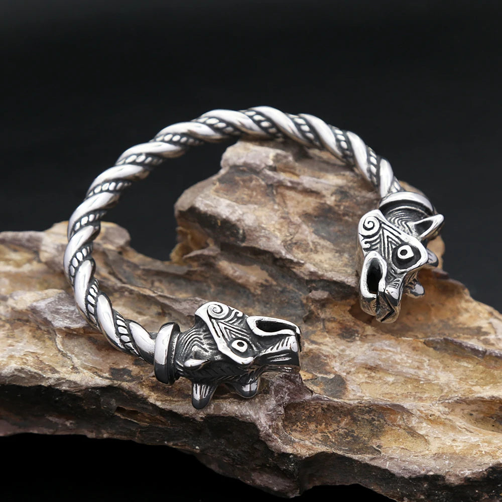 FZ Nordic Viking Stainless Steel Wolf Head Bracelet