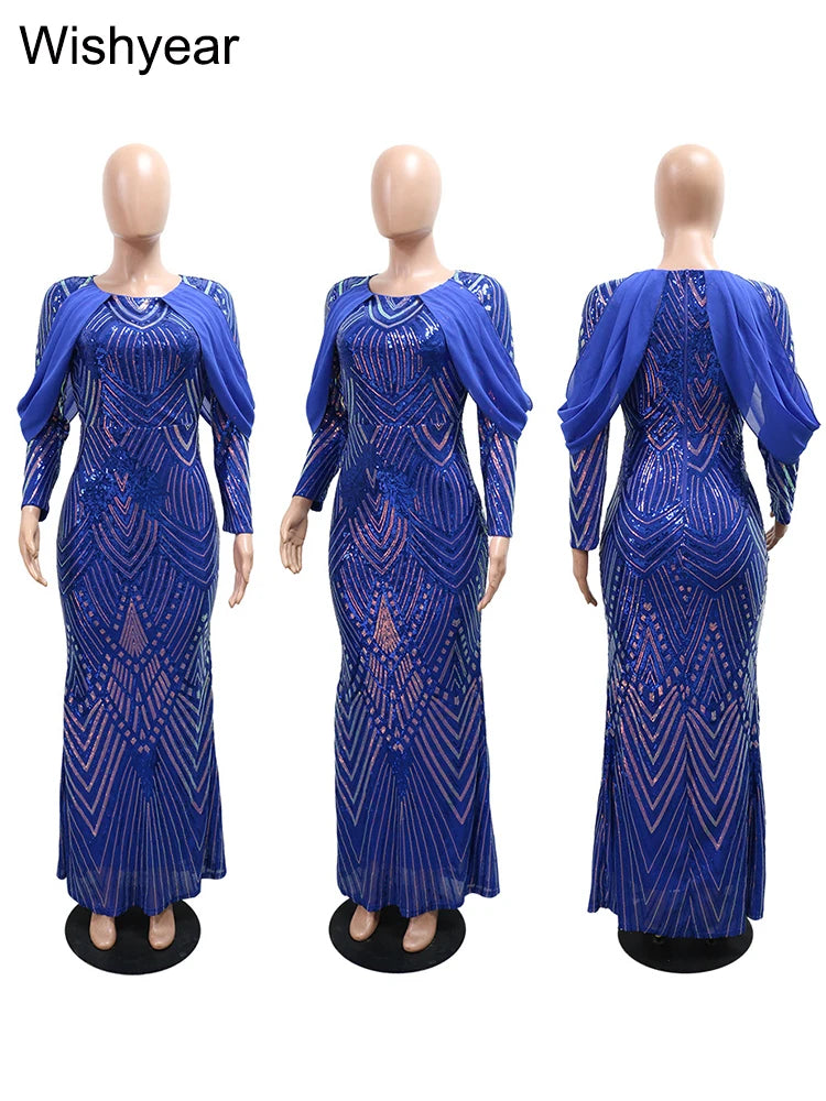 FZ Women's Sequined Long Sleeve Slim Mermaid Evening Dress