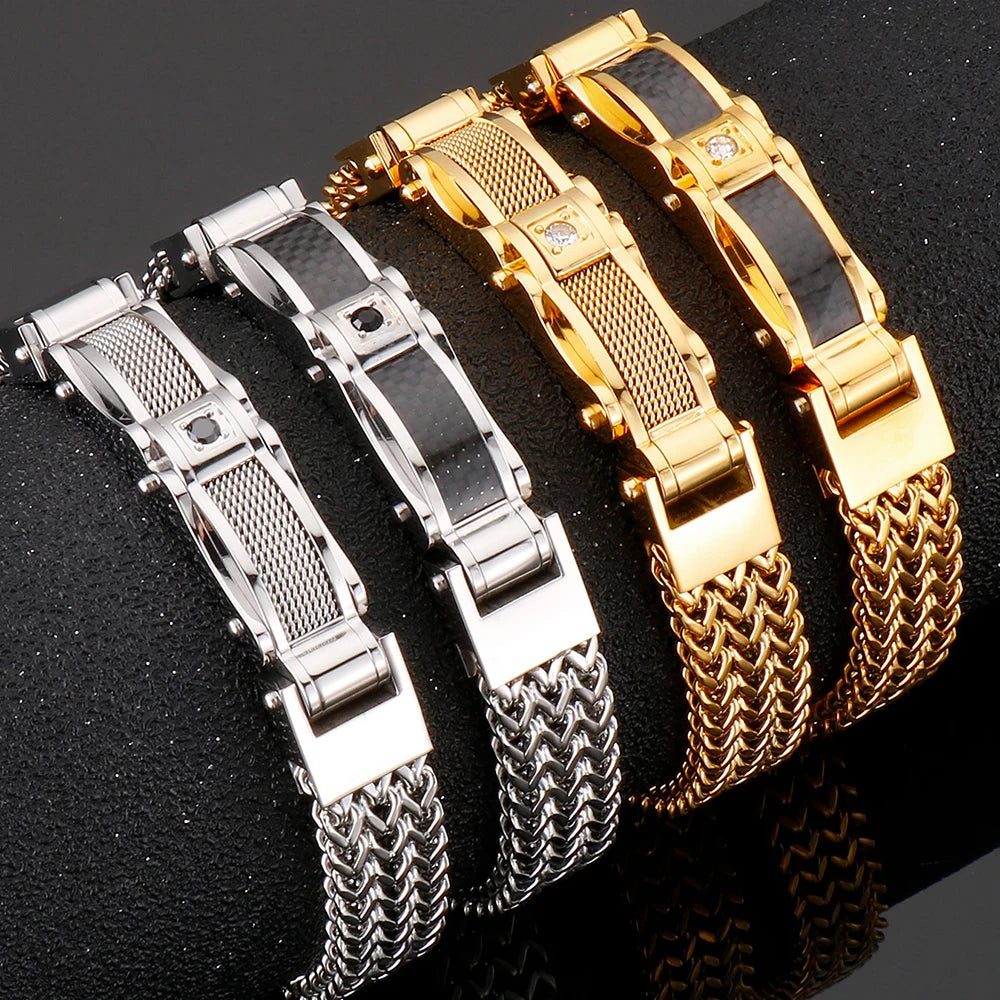 FZ 12MM Wide Stainless Steel Square Franco Link Magnet Clasp Bracelet DSers