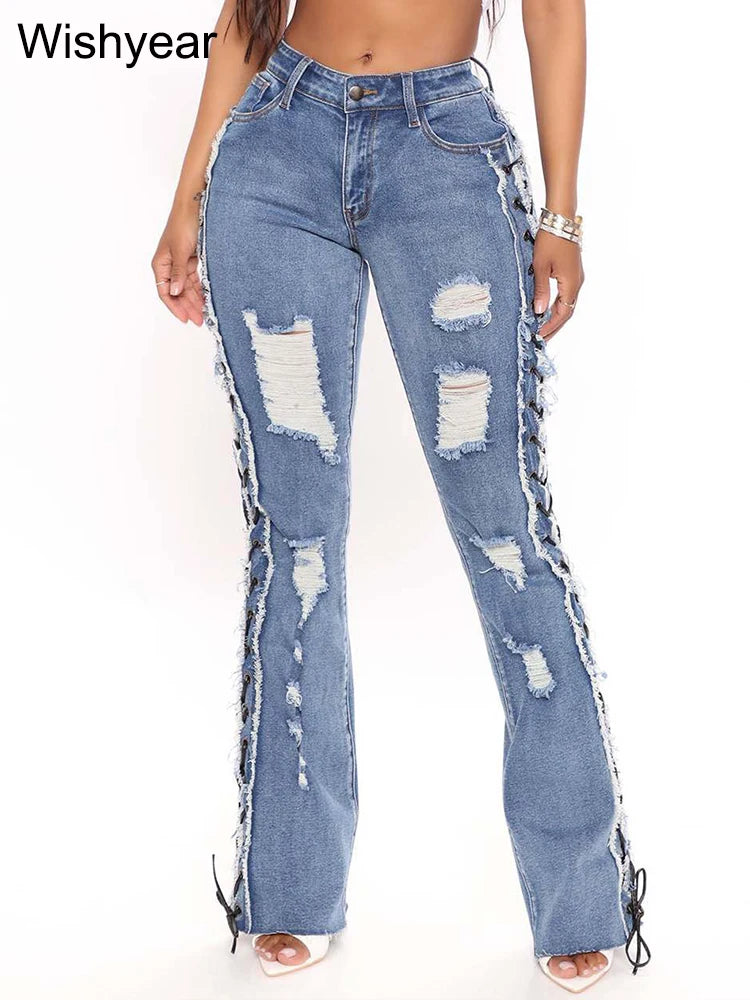 FZ Women's Slim Fit Ripped High Stretch Streetwear Denim Pants