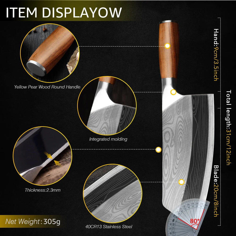 FZ Stainless Steel Razor Sharp Wood Handle Kitchen Knife - FZwear