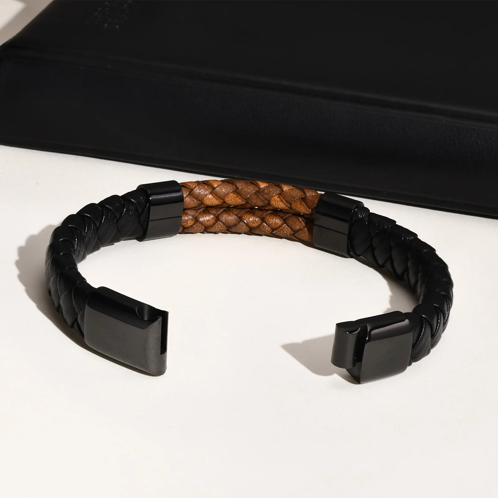 FZ Luxury Genuine Leather Black Braided Bracelet - FZwear