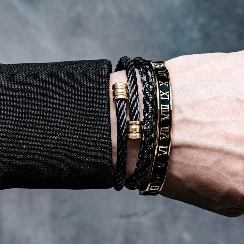 FZ 3pcs/Set Classical Handmade Stainless Steel Hemp Rope Luxury Bracelet - FZwear