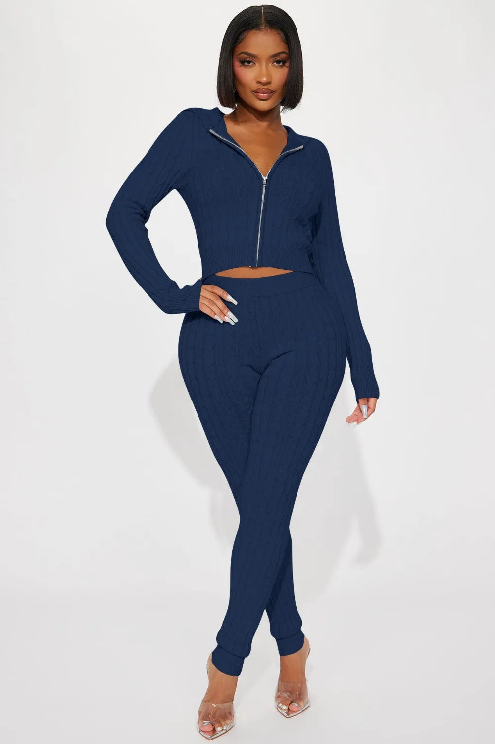 FZ Women's Solid Knitting Two Piece Skinny Pants Suit - FZwear